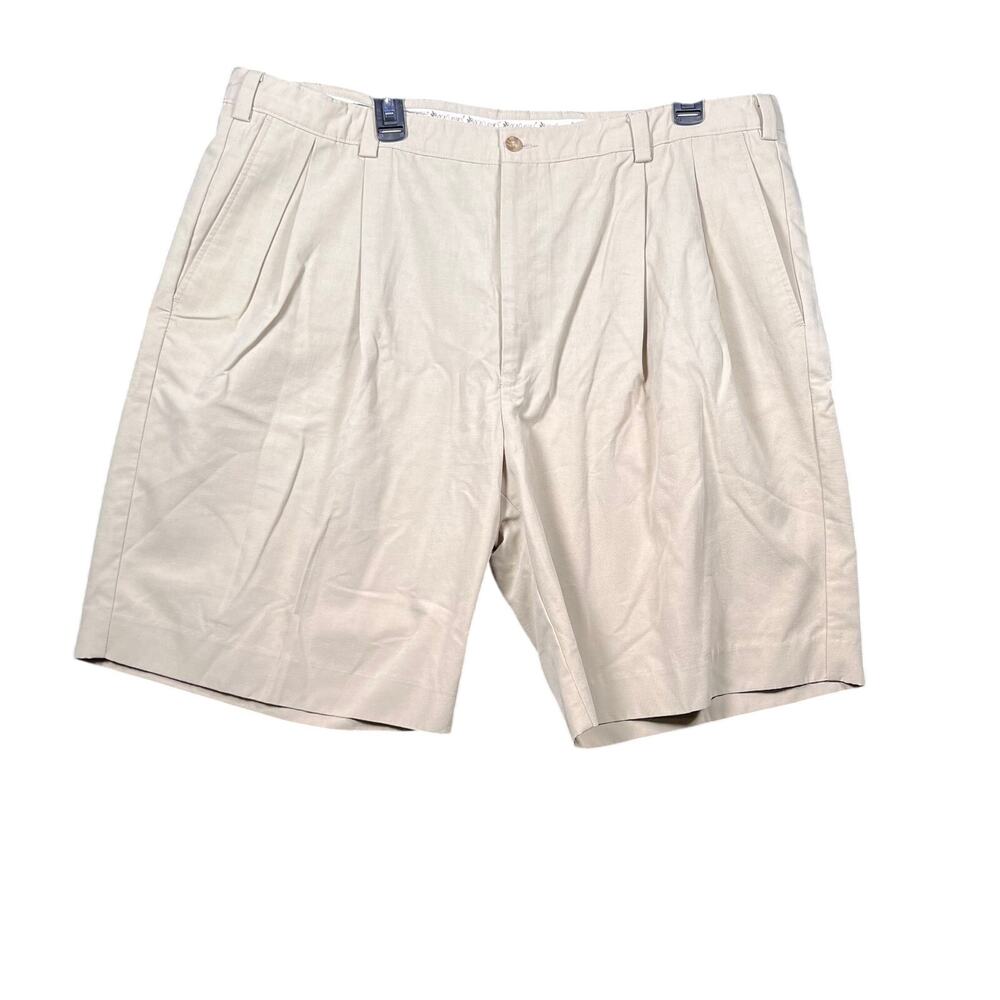 Boca Classics Island Wear Mens 42 Pleated Linen Blend Shorts Khaki Taupe Casual